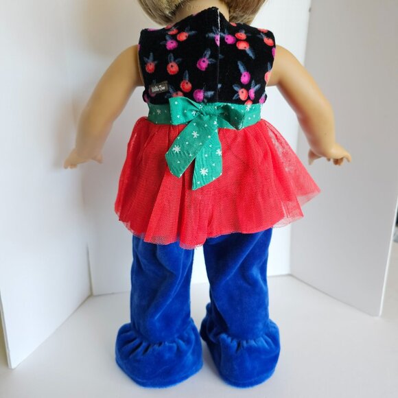 Matilda Jane Caroling Away Doll Clothes Red Tulle Top & Blue Velour Ruffle Pants - Picture 9 of 13